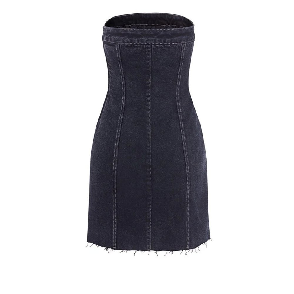 Strapless Denim Short Dress Black - D0504